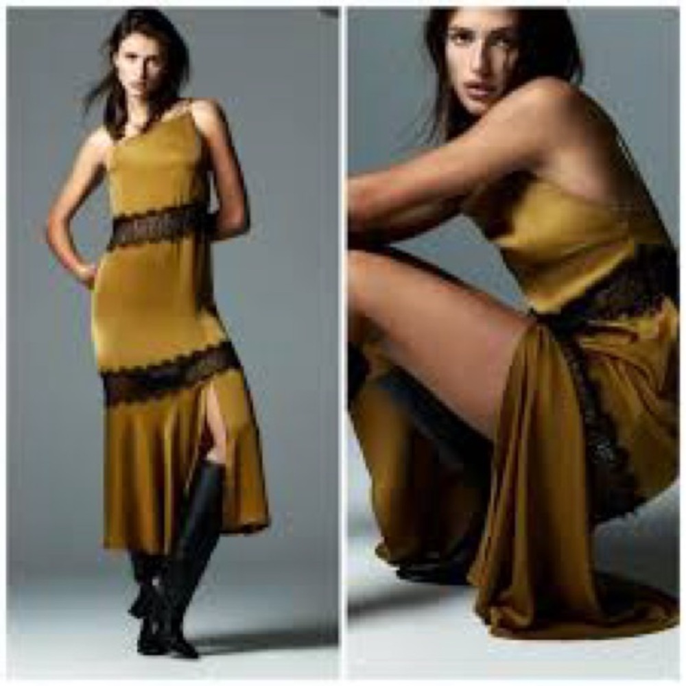 Zara Mustard and Black Lace Dress